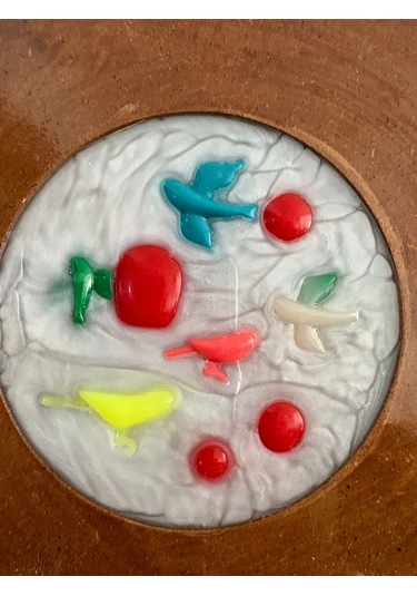 Pelince - Kuş Figürlü Renkli - Epoksi Ahşap Anahtar Askılığı Tek Ürün - Çap: 18 Cm Ahşap