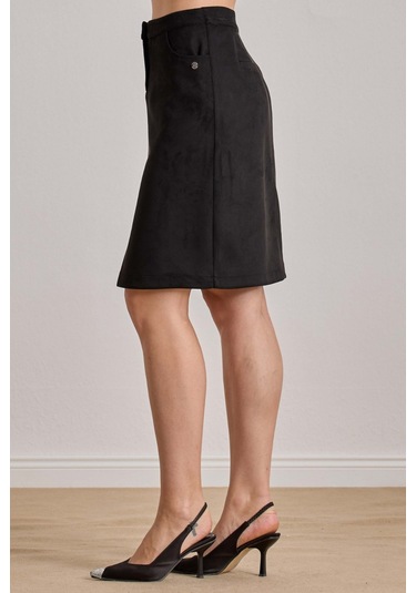 Diz Boy Siyah Süet Etek Siyah