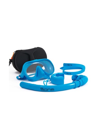 Sona Sona M1 Maske +Roll-Up Snorkel+Yedek Kayış+Deluxe Çanta Mavi