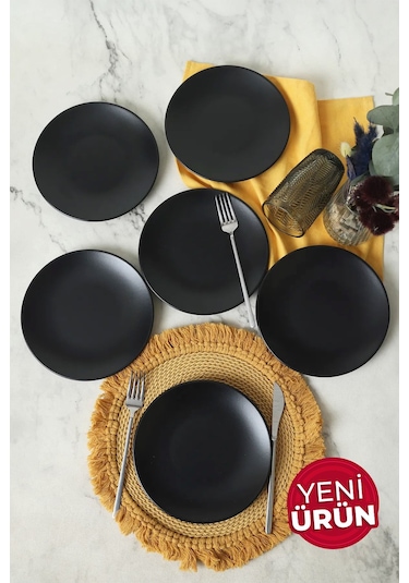 Keramika Mat Siyah Ege Pasta Tabağı 20 Cm 6 Adet 956 Siyah