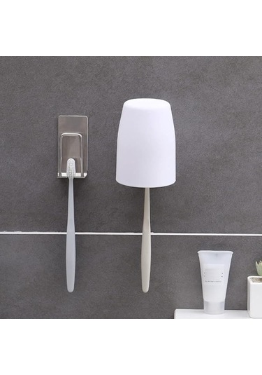 Ambalaj Paslanmaz Çelik Diş Fırçası Tutucu 2'si 1 Arada Duvara Monte Diş Fırçası Tutucu Ve Yapışkanlı Arka Yüzeyli Kupa Tutucu Banyo İçin Gümüş Diğer