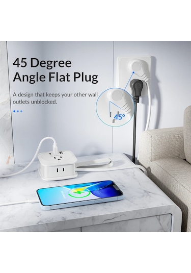 Orıco Seyahat Güç Şeridi Abd Adaptörü Akıllı Fiş Çoklu Uzatma Soket 2 Usb 2ac Usb Type C Bize Fiş