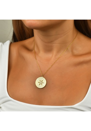 Atlantis Mandalası Gümüş Kolye Altın