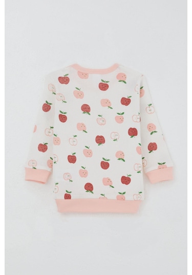 Breeze Kız Bebek Pijama Takımı Omuzdan Patlı Sevimli Minik Elma Desenli 4 Ay-1 Yaş, Ekru Ekru