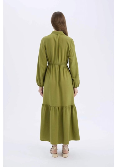 DeFacto Gömlek Yaka Basic Düz Düğmeli Beli Büzgülü Uzun Kollu Maxi Elbise D5851AX25SPKH414 DeFacto Gömlek Yaka Basic Düz Düğmeli Beli Büzgülü Uzun Kollu Maxi Elbise D5851AX25SPKH414