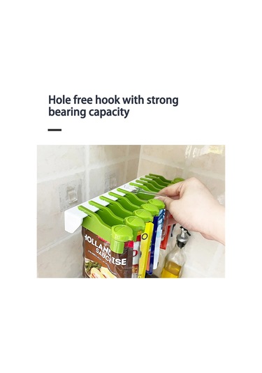 Vkemall Yeşil Duvar Tipi Baharat Depolama Rafı - 10 Delikli, Delik Açmadan Kurulur, Baharat Çantalarını Düzenleyen Pratik Organizer Yeşil