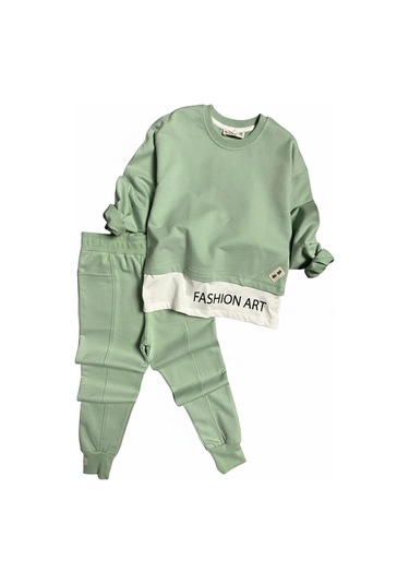 Yazı Detaylı Tarz Yeşil Renk Kız Çocuk Takım Yeşil