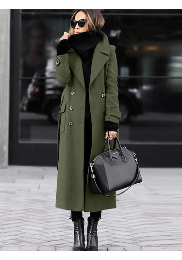 Kadın Sonbahar Ve Kış Yün Palto Ordu Yeşili