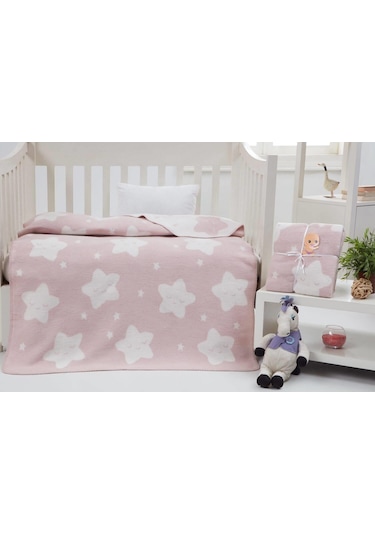 Dolce Bonita Home Pamuklu Bebek Battaniye Star Açık Pudra