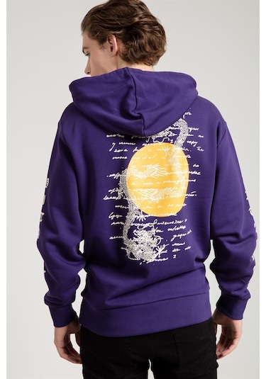 Jahr Marc Dragon Baskılı Mor Oversize Erkek Sweatshirt Mor