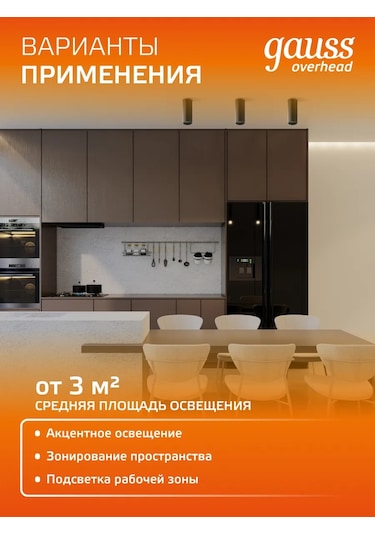 Gauss Tavan Spot Aydınlatma, Yüzey Tipi Silindir 12w 900lm 3000k 396198154 Siyah