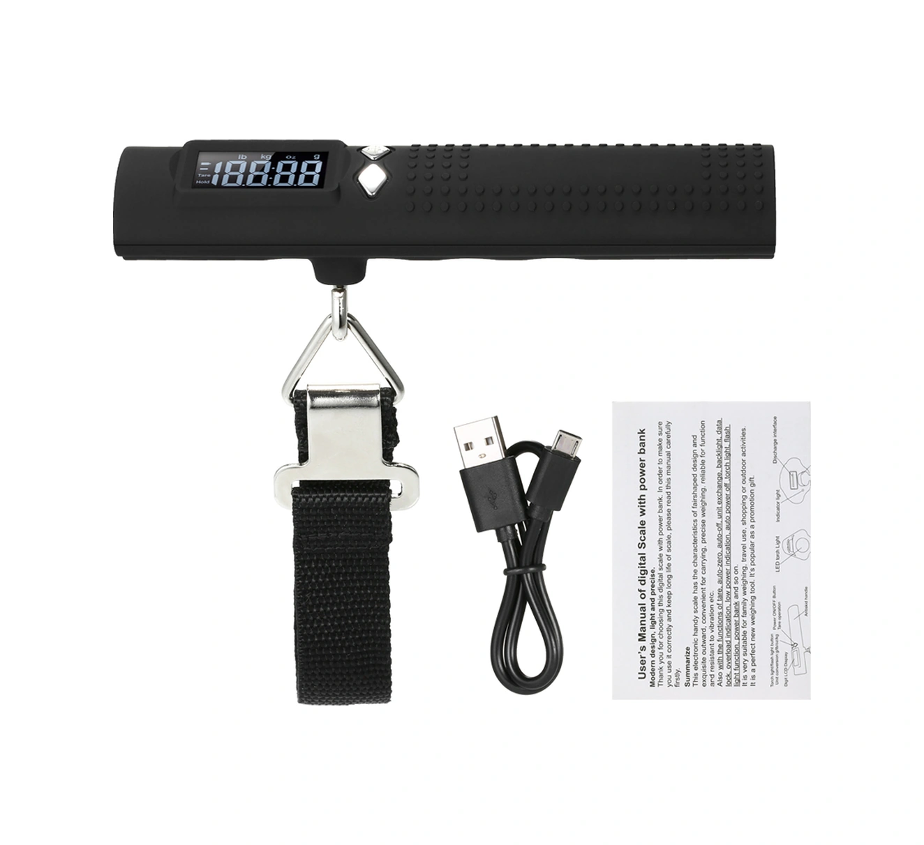 Youmex 3'lü Çok Fonksiyonlu Seyahat Aleti: Bagaj Terazi + 2600mah Power Bank + 3 Modlu Fener, 50kg Aralığı, 0.5% Hassasiyetli Dijital Ölçüm Diğer