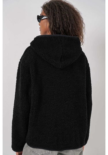 Gabria Kapüşonlu Fermuarlı Hırka Siyah