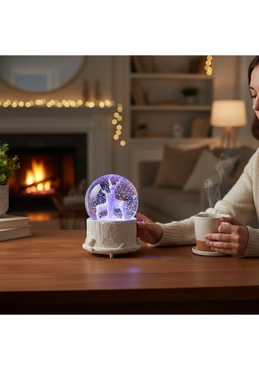 Yılbaşı Noel Geyik Büyük Boy Kar Püskürtmeli Işıklı Ve Müzikli Kar Küresi