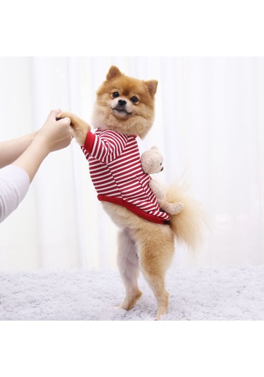 Geeksen Köpek Ve Kedi Poları - Esnek Poliester, Soluk Nefesli, Günlük Kullanıma Uygun, Trendy Desenli Kırmızı Çizgili-m