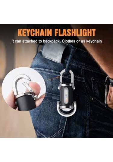 Yifomall Üçlü Siyah Taşınabilir Anahtar Zinciri Feneri, Şarj Edilebilir, Yedi Seviye Parlaklık Ayarlı, Outdoor Yürüyüş Ve Arama Işığı Siyah