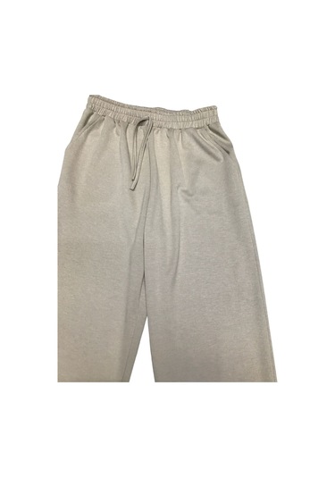 Kadın Beli Lastikli Cepli Paçası Pensli Spor Pantolon Krem