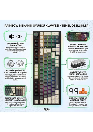 Rgb Kablolu Mekanik Oyuncu Klavyesi Mavi Switch Gasket Yapı Rgb Gaming Kablolu Klavye, Gaming Keyboard Rgb Gameagle Numpadli Full