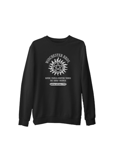 Supernatural - Winchester Bros. Siyah Erkek Kalın Sweatshirt