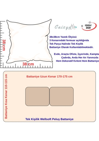 Nakış İşleme Çiçekler Efektli Baskılı Tv Battaniyesi Olabilen Dekoratif Yastık Kırlent Battaniye Çok Renkli