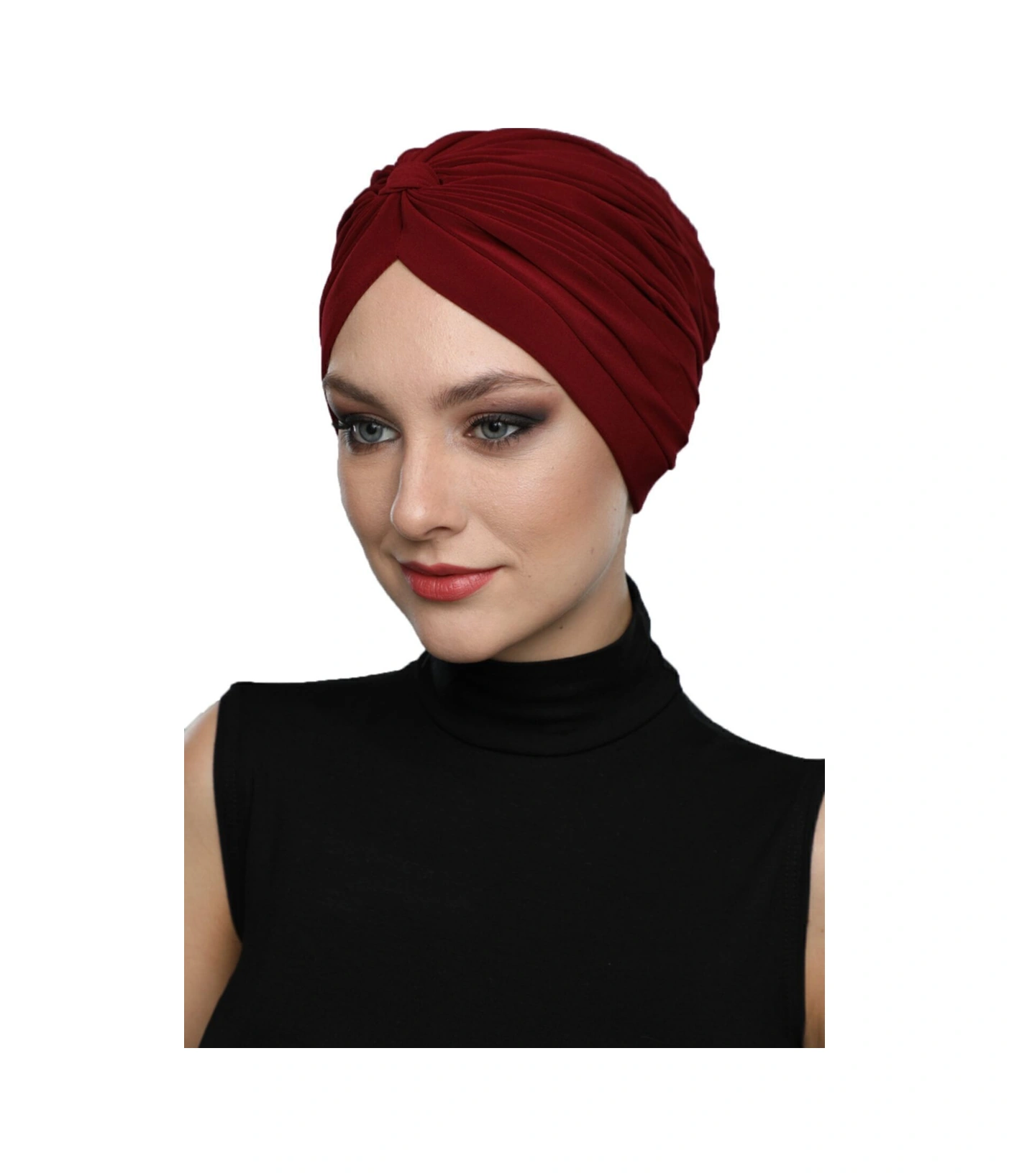 Çapraz Bantlı Bordo Hazır Türban Tesettür Havuz Bonesi Bordo