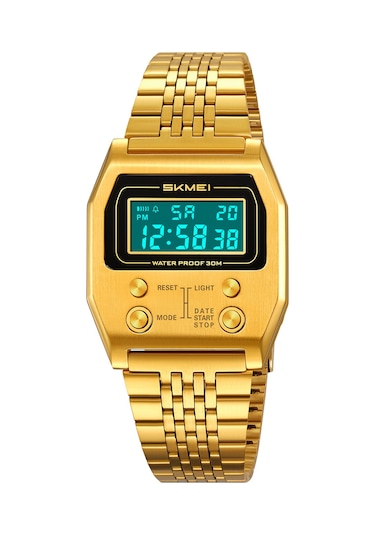 Springsun Skmeı 2460 Dijital Spor Saati: Çelik Kayışlı, 30m Su Geçirmez, El Işık, Kronometre, Alarm Ve Tarih Gösterimi Altın Altın