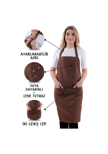 4 Adet Simple Ayarlanabilir Askılı Mutfak Önlüğü Kahverengi