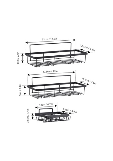 Moveevo Demir Bathroom Organizer Seti - 2 Duş Sepeti + 1 Sabunluk, Delme Yok, Su Geçirmez, 6 Kanca, Banyo/ Mutfak/ Oturma Odası Gereçleri Saklama Siyah
