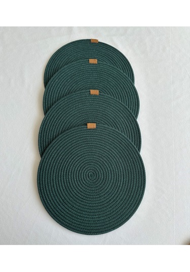 Yuvarlak Amerikan Servis Sofra Altlığı, Masa Dekoru Supla 33x33 4lü Koyu Yeşil