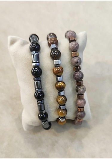 Nursaat Captiva Stell 3.Lü Set Doğaltaş Erkek Bileklik Seti N11.70196 Siyah