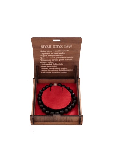 "siyah Oniks Doğal Taş Bileklik 8 Mm Şık Tasarım, Hediye Kutusu Siyah