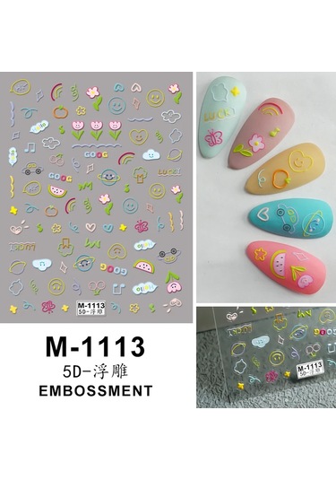 Nail Art Etiketler Çıkartmaları 5d Kabartmalı Kendinden Yapışkanlı Karikatür Çiçek Kelebek Yıldız Tırnak Çıkartmaları Siyah & Mavi