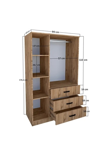 Easy Atlantik Çam 3 Kapılı 3 Çekmeceli Çok Amaçlı Elbise Dolabı Atlantik Çam