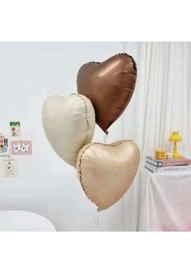 Retro Balon Krem, Bej Ve Karamel Kalp Balon Retro Balon Kahve T