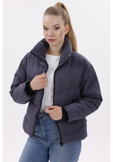 Kadın Dolgulu Puffer Mont - Yüksek Yaka, Suya Dayanıklı Antrasit