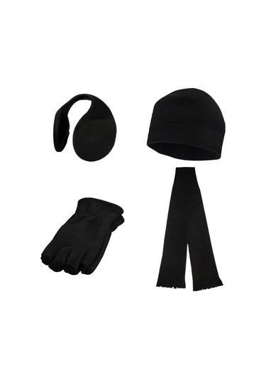 Kışlık Parmaksız Polar Eldiven - Bere - Atkı - Kulaklık 4'lü Set