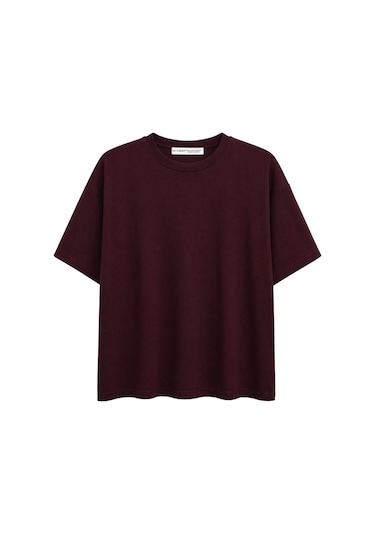 Mixray 2101 Kadın Bisiklet Yaka Soft Oversize Basic Modal T-shirt Bordo