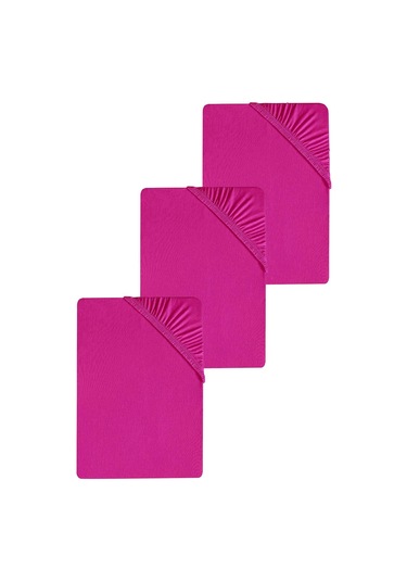 3 Adet Düz Pamuklu Tek Kişilik 80 X 200 + 30 Cm Lastikli Penye Çarşaf Fuşya