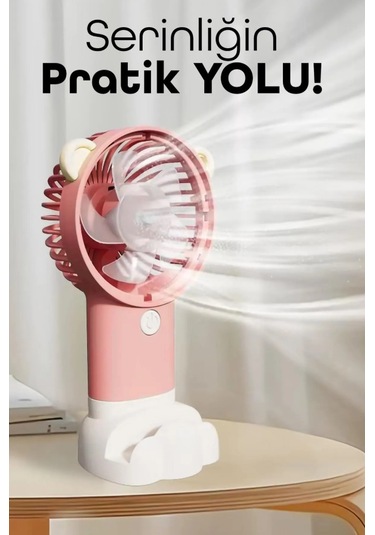 Şarjlı Telefon Standlı Mini El Fanı Sessiz Taşınabilir Masa Vantilatörü Pembe