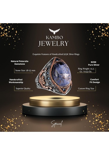 Gerçek Doğal Pietersite Taş Yüzük, Gümüş Yüzük Erkekler İçin Gümüş