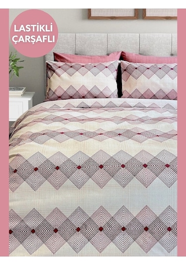 Tek Kişilik Ranforce Nevresim Takımı Lastikli Çarşaflı Dıamond Pudra