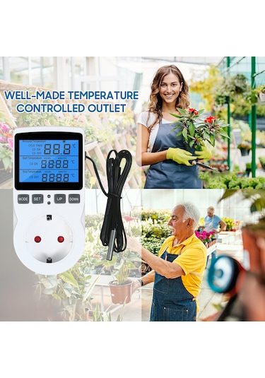 Vkemall Priz Dijital Termostat Kontrol Cihazı Lcd Termostat Çıkış Fişi Isıtma Soğutma Kontrol