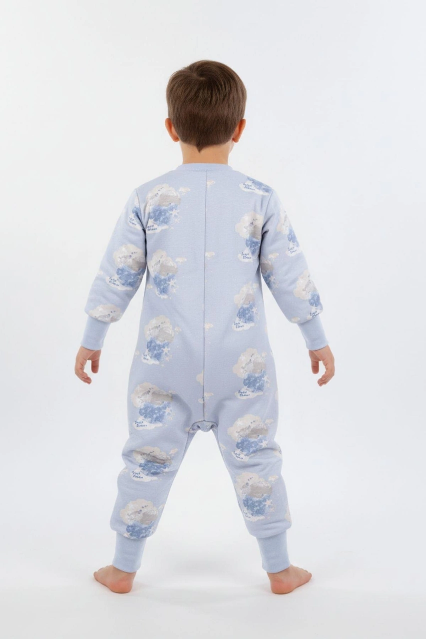 Erkek Çocuk Elyaf Dolgulu Premium Kalite 2 Tog Desenli Uyku Tulumu Mavi