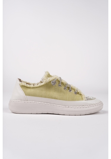Muggo Damsel Bağcıklı Taşlı Kadın Günlük Denim Sneaker Spor Ayakkabı Yeşil