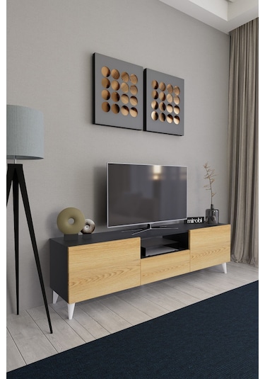 Bravix Modern Tv Ünitesi 3 Bölmeli Tv Sehpası Gövde Antrasit ... Antrasıt/atlas Çam