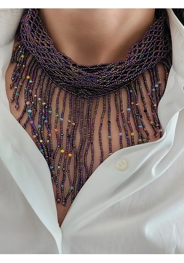 Şal Fular Model Bohem Otantik El Yapımı Kolye Renkli