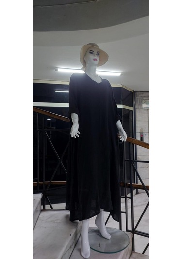 İtalyan V Yaka Uzun Kol Keten Elbise-8907 Antrasit