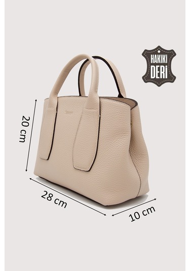 Hakiki Deri Kadın El Çantası Pudra Smr9226 Pudra