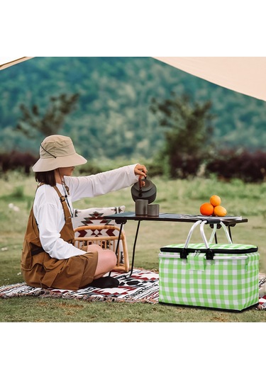 Piknik Çantası Katlanabilir Piknik Sepeti Yalıtımlı Rahat Saplı Buz Cepleri Soğutucu Çanta Piknik Seyahat Kamp Yeşil Şerit Çok Renkli