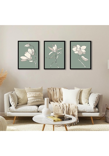 Modern Line Art Çiçekler Üçlü Çerçeveli Mdf Tablo Seti-174297